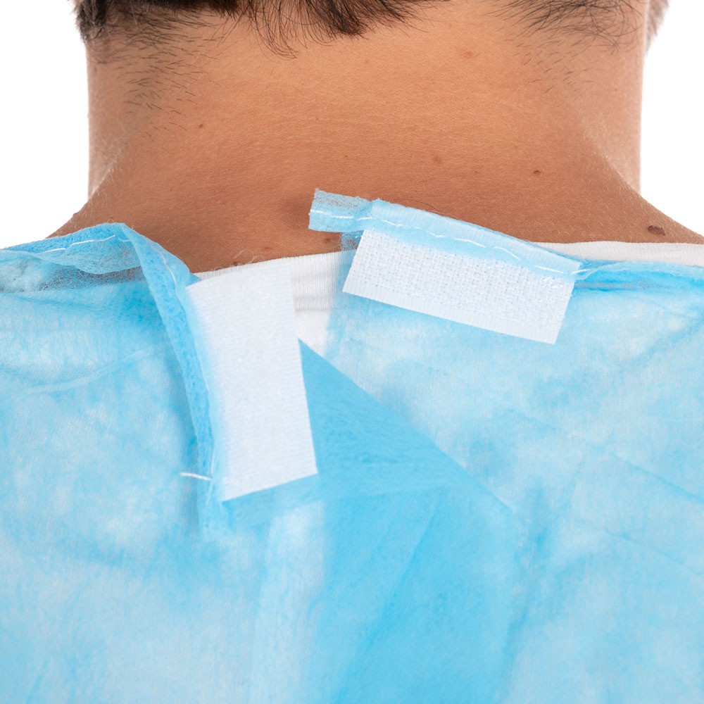 Kittel Eco mit Klettverschluss | PP, PE teil-laminiert, blau, Klettverschluss Kittel Eco mit Klettverschluss, PP, PE teil-laminiert in blau mit Klettverschluss