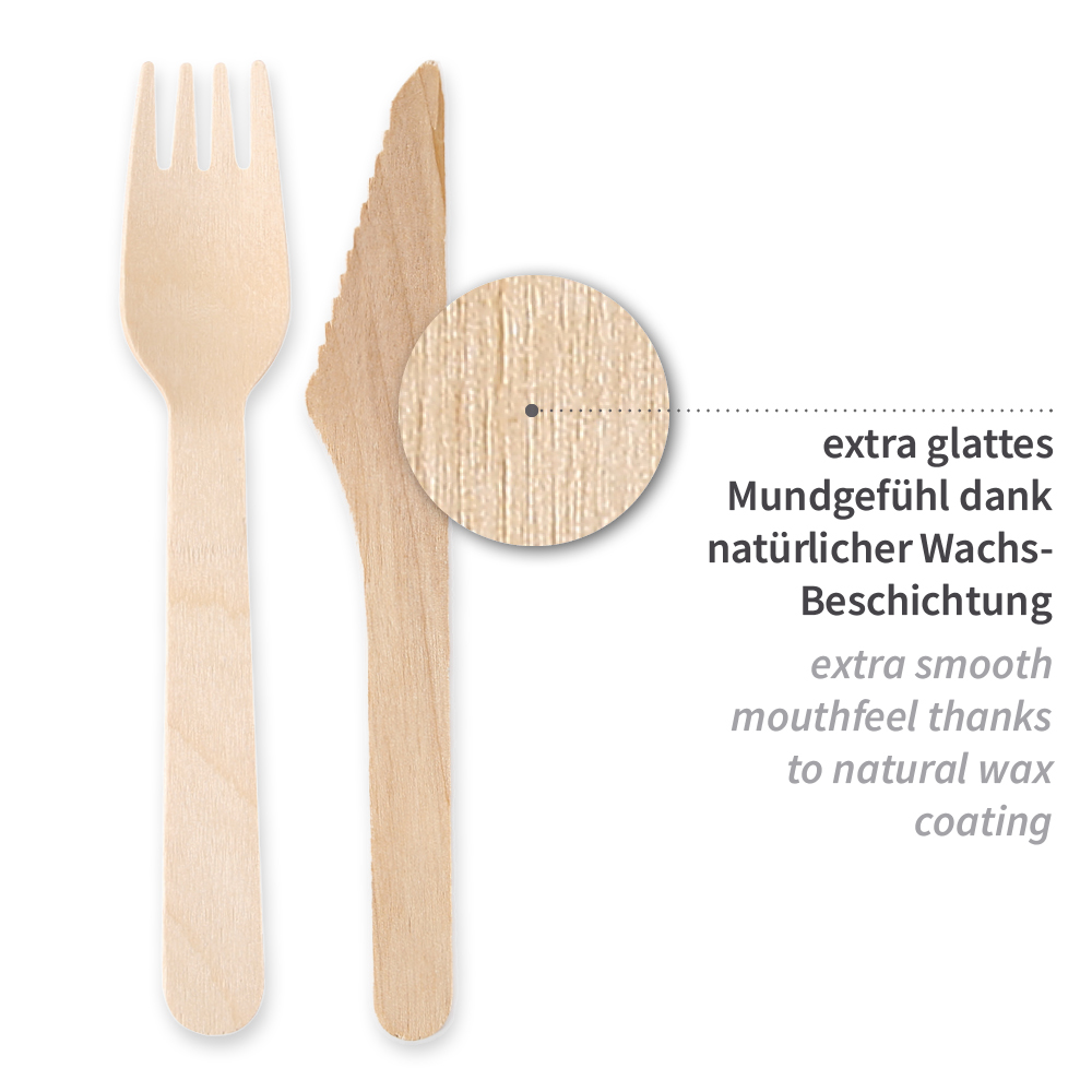 Cutlery sets Triple made of wood FSC® 100%, wax coated, properties